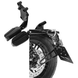 Set: Sozius Fußrasten für Harley Sportster 883 Iron 14-20 Craftride mit Halter in schwarz + Kennzeichenhalter seitlich L für Harley Sportster 883 Iron 19-20 schwarz Craftride_1