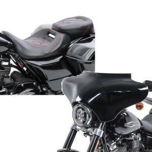 Set: Sitzbank für Harley Road King Special 17-21 Craftride RH3 schwarz-rot + Batwing Verkleidung für Harley Davidson Road King Classic / Special 98-21 Craftride schwarz_1