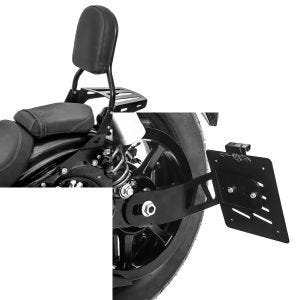 Set: Sissybar Yamaha XV 950 / R 14-20 Craftride Fast Driver-M inkl. Gepäckträger schwarz + Seitlicher Kennzeichenhalter für Yamaha XV 950 / R 14-20 Craftride schwarz_1