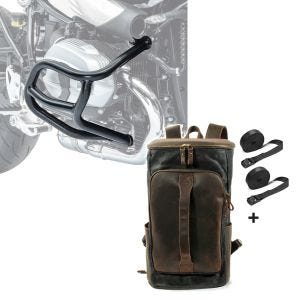 Set: Sturzbügel für BMW R NineT Scrambler 16-21 Motoguard Schutzbügel + Gepäckrolle für BMW R NineT Scrambler Hecktasche Craftride VG7 schwarz_1