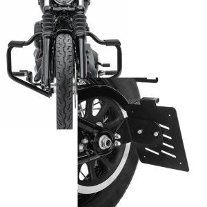 Set: Sturzbügel Mustache für Harley Davidson Softail 18-21 Schutzbügel 32mm schwarz Craftride + Seitlicher Kennzeichenhalter für Harley Softail Slim (FLSL) 18-21 Craftride S schwarz_1