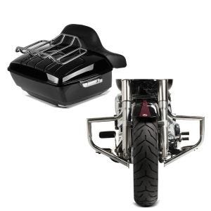 Set: Topcase King OLR für Harley Fat Boy / 114 schwarz Craftride + Sturzbügel für Harley Davidson Fat Boy 00-17 Craftride ST1 chrom_1