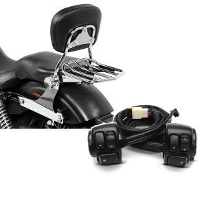 Set: Sissybar Harley Dyna Super Glide Custom 06-15 Craftride Fast Driver-M Flex inkl. Gepäckträger chrom + Lenkerschalter für Harley Davidson Dyna Super Glide Custom 05-11 Lenkerarmatur schwarz Craftride_1
