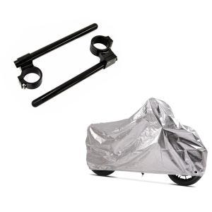 Set: Stummellenker 22mm Clip-On 41mm mit 30mm Erhöhung Lenker Zaddox Alu in schwarz + Motorrad Abdeckplane für Honda Africa Twin 1100 Aluminium Tourtecs Alu XXL_1