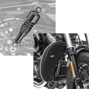 Set: Stoßdämpfer 10,5 Zoll Harley Sportster 883 Iron 09-20 Federbeine von Craftride schwarz + Sturzbügel Spritzschutz für Harley Davidson Sportster 883 Iron 09-20 Beinwärmer Craftride_1