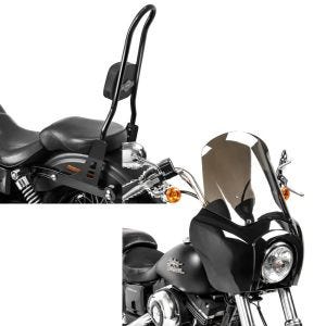 Set: Sissybar Harley Davidson Dyna Street Bob 06-08 Craftride Fast Rider-XL schwarz + Frontverkleidung für Harley Dyna Low Rider / Street Bob Craftride MG5 mit Scheibe schwarz-rauchgrau_1