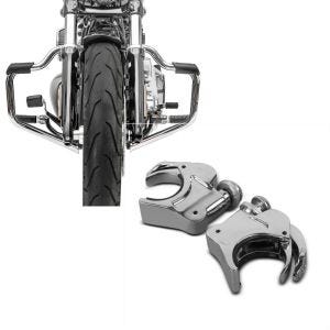 Set: Sturzbügel Mustache für Harley Davidson Softail 18-21 Schutzbügel 32mm chrome Craftride + Windschild Klammern 49mm für Harley-Davidson Breakout 18-19 Windschutzscheiben chrom Craftride_1