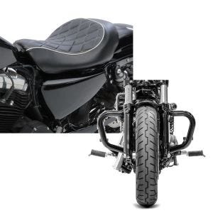 Set: Solo Sitz für Harley Sportster Forty-Eight 48 10-20 Craftride SR4 Sitzbank + Sturzbügel Mustache für Harley Sportster Forty-Eight 48 10-20 schwarz Craftride_1