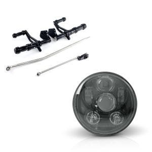 Set: Vorverlegte Fußrastenanlage für Harley Davidson Dyna 00-13 Craftride schwarz + Hauptscheinwerfer LED 5,75 Zoll für Harley Dyna Super Glide Custom 05-15 schwarz von Craftride_1