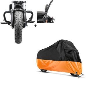 Set: Set Sturzbügel Mustache mit Sissybar QL für Harley Sportster 1200 Iron 18-20 Craftride schwarz + Abdeckplane Harley Sport Glide - Sportster 1200 Iron Craftride XXL in schwarz-orange_1