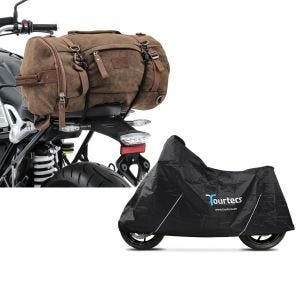 Set: Hecktasche Vintage 25L für Yamaha XSR 900 / 700 braun Craftride + Motorrad Abdeckplane Yamaha XSR 900 / 700 Tourtecs L schwarz_1