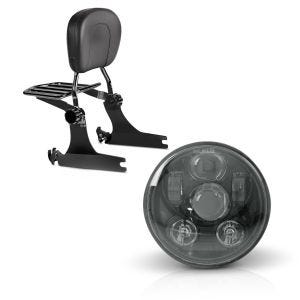 Set: Sissybar Harley Sportster 883 Iron 09-20 Craftride Fast Driver-M Flex inkl. Gepäckträger schwarz + Hauptscheinwerfer LED 5,75 Zoll für Harley Sportster 883 Iron 09-20 schwarz von Craftride_1