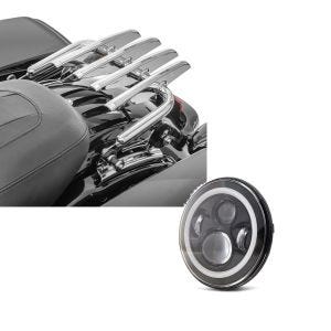 Set: Gepäckträger Abnehmbar für Harley Davidson Street Glide 09-21 chrom Craftride + LED Scheinwerfer 7" für Harley Davidson Street Glide / Special DRL Craftride schwarz_1