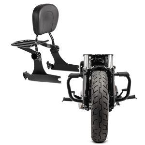 Set: Sissybar Harley Sportster 883 Iron 09-20 Craftride Fast Driver-M Flex inkl. Gepäckträger schwarz + Sturzbügel für Harley Davidson Sportster 883 Iron (XL 883 N) 09-20 Craftride Mustache schwarz_1