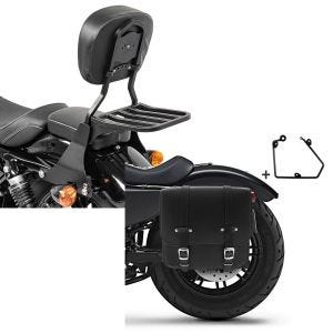 Set: Sissybar Harley Sportster 883 Iron (XL 883 N) 09-20 Craftride Fast Driver-S inkl. Gepäckträger schwarz + Satteltasche + Halter für Harley Sportster 883 Iron 16-20 links 17l Craftride_1
