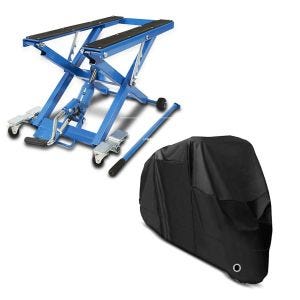 Set: Hydraulische Hebebühne Indian Roadmaster ConStands Mid-Lift XL blau + Abdeckplane Indian Roadmaster / Classic / Elite Craftride XXXXL in schwarz_1