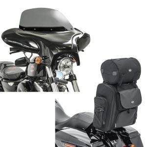 Set: Batwing Verkleidung für Triumph Speedmaster Craftride mit Windschild rauchgrau + Sissybar Tasche für Triumph Speedmaster Hecktasche Craftride SXL mit Gepäckrolle_1