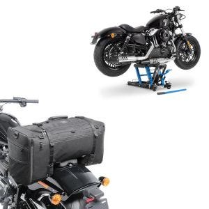 Sett: Chopper lift / custom sykkel motorsykkel lift ConStands Midlift L i blått + hale bag egnet for chopper / custom sykkel SQ1 Craftride 52l svart CB38567