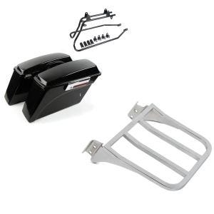 Set: Seitenkoffer für Harley Davidson Fat Boy 90-17 Craftride inkl. Kofferträger schwarz + Gepäckträger für Harley Fat Boy 90-05 chrom Craftride_1