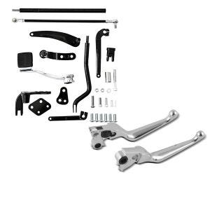 Set: Vorverlegte Fussrastenanlage für Harley Dyna Modelle 06-17 Craftride RR1 + Bremshebel und Kupplungshebel-Set Grip für Harley Davidson Dyna Super Glide Custom 05-15 chrom Craftride_1