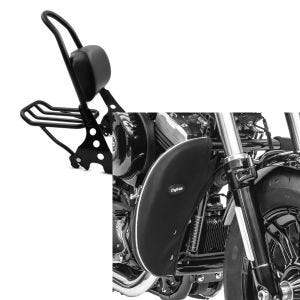 Set: Sissybar Harley Davidson Sportster 883 Iron 09-20 Craftride Fast Rider-M inkl. Gepäckträger schwarz + Sturzbügel Spritzschutz für Harley Davidson Sportster 883 Iron 09-20 Beinwärmer Craftride_1