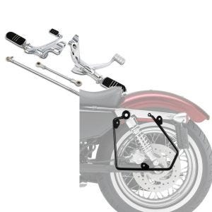 Set: Vorverlegte Fußrastenanlage für Harley Sportster 883 R Roadster 04-13 Craftride chrom + Satteltaschenhalter für Harley Sportster 883 R Roadster 02-15 links Craftride_1