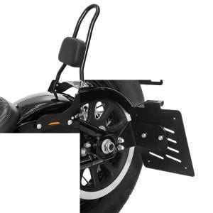 Set: Sissybar Harley Softail Street Bob 18-21 Craftride Fast Rider-L inkl. Gepäckträger schwarz + Seitlicher Kennzeichenhalter für Harley Davidson Softail 18-21 Craftride schwarz_1