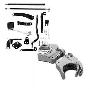 Set: Vorverlegte Fussrastenanlage für Harley Dyna Modelle 06-17 Craftride RR1 + Windschild Klammern 49mm Harley Davidson Dyna Super Glide Custom 05-15 Windschutzscheiben chrom Craftride_1