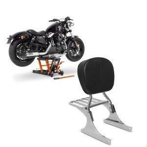 Set: Hebebühne Harley Davidson Fat Boy / 114 ConStands Mid-Lift L in orange + Sissybar Harley Fat Boy 90-06 Craftride Driver-S inkl. Gepäckträger chrom_1