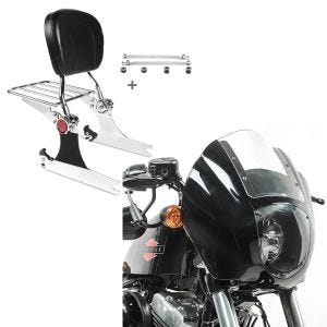 Set: Sissybar Harley Dyna Super Glide Custom 06-15 Craftride Fast Driver-L Flex inkl. Gepäckträger chrom + Lampenmaske für Harley Dyna Super Glide / Custom Lichtmaske Craftride Q1 klar_1