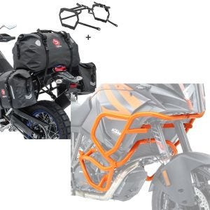 Set: Satteltaschen Set WP8 für KTM 1190 Adventure/ R 13-16 mit Hecktasche und Kofferträger Bagtecs + Sturzbügel Set für KTM 1190 Adventure/ R 13-16 oben und unten Schutzbügel orange_1