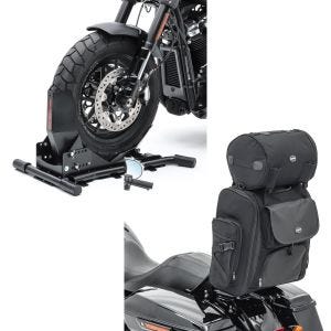 Set: Radwippe für Harley Fat Boy / 114 Constands Easy Plus Vario einstellbar schwarz + Sissybar Tasche für Harley Fat Boy / 114 Hecktasche Craftride SXL mit Gepäckrolle_1