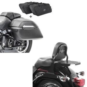 Set: Set Seitenkoffer + Innentaschen für Harley Fat Boy Special/ Lo Craftride K3 + Sissy Bar CSS Fix für Harley Fat Boy Special/ Lo 10-17 mit Gepäckträger schwarz Craftride_1
