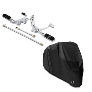 Set: Vorverlegte Fußrastenanlage für Harley Sportster 883 R Roadster 04-13 Craftride chrom + Abdeckplane Harley Sportster 883 R Roadster / Superlow Craftride XL in schwarz_1