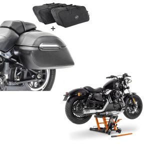 Set: Set Seitenkoffer + Innentaschen für Harley Fat Boy/ 114 Craftride K3 + Hebebühne Harley Davidson Fat Boy / 114 ConStands Mid-Lift L in orange_1