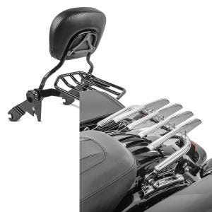 Set: Sissybar Harley Street Glide (FLHX) 09-21 Craftride Fast Driver-L Flex inkl. Gepäckträger schwarz + Gepäckträger Abnehmbar für Harley Davidson Street Glide 09-21 chrom Craftride_1