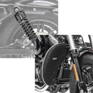 Set: Stoßdämpfer 11,9 Zoll Harley Davidson Sportster 883 Iron 09-20 Craftride schwarz + Sturzbügel Spritzschutz für Harley Davidson Sportster 883 Iron 09-20 Beinwärmer Craftride_1