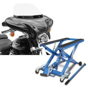 Set: Batwing Verkleidung für Yamaha XVS 1100 Drag Star Craftride mit Windschild schwarz + Hydraulische Hebebühne Yamaha XVS 1100 Drag Star ConStands Mid-Lift XL blau_1