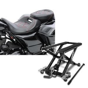 Set: Sitzbank für Harley Street Glide Special 15-21 Craftride RH3 schwarz-rot + Hydraulische Hebebühne Harley Davidson Street Glide Special ConStands Mid-Lift XL schwarz_1
