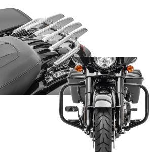 Set: Gepäckträger Abnehmbar für Harley Davidson Street Glide 09-21 chrom Craftride + Sturzbügel für Harley Davidson Street Glide 09-21 Craftride TR2 schwarz_1