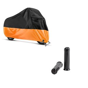Set: Abdeckplane Harley Sportster Forty-Eight 48 / Special Craftride XL in schwarz-orange + Lenkergriffe für Harley Sportster Forty-Eight 48 / Special schwarz Craftride CG15_1
