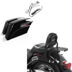 Set: Set mit Seitenkoffer und Kofferträger CR für Harley Fat Boy 90-17 LB Craftride + Sissy Bar mit Gepäckträger für Harley Davidson Fat Boy 07-17 CSS schwarz Craftride_1