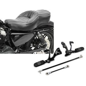 Set: Doppel Sitzbank für Harley Sportster 1200 Nightster 10-12 VM2 Sitz Craftride + Vorverlegte Fußrastenanlage für Harley Sportster 1200 Nightster 08-12 Craftride schwarz_1