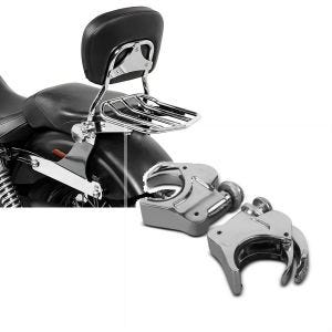 Set: Sissybar Harley Dyna Modelle 2006-2017 Craftride Fast Driver-M Flex inkl. Gepäckträger chrom + Windschild Klammern 49mm Harley Davidson Dyna Super Glide Custom 05-15 Windschutzscheiben chrom Craftride_1