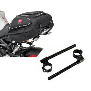Set: Hecktasche Yamaha YZF-R1 Gepäcktasche hinten Bagtecs X50 50Ltr schwarz + Stummellenker 50mm für Yamaha YZF-R1 98-19 Lenker Erhöhung_1
