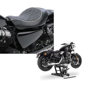 Set: Solo Sitz für Harley Sportster Forty-Eight 48 10-20 Craftride SR4 Sitzbank + Hebebühne Harley Davidson Sportster Forty-Eight 48 ConStands Mid-Lift L in schwarz_1
