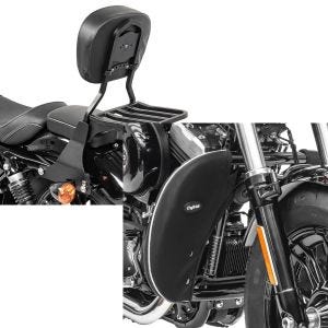 Set: Sissybar Harley Sportster 883 Iron (XL 883 N) 09-20 Craftride Fast Driver-S inkl. Gepäckträger schwarz + Sturzbügel Spritzschutz für Harley Davidson Sportster 883 Iron 09-20 Beinwärmer Craftride_1
