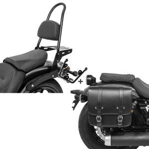 Set: Sissybar Kawasaki Vulcan S / Café 15-21 Craftride Rider-L inkl. Gepäckträger schwarz + Satteltasche mit Halter für Kawasaki Vulcan S / Café 15-20 Reno 17l rechts Seitentasche Craftride_1