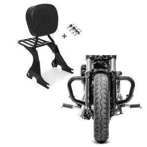 Set: Sissybar für Harley Davidson Sportster Forty-Eight 48 10-20 Craftride inkl. Gepäckträger und Docking Kit schwarz + Sturzbügel Mustache für Harley Sportster Forty-Eight 48 10-20 schwarz Craftride_1
