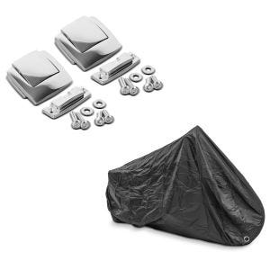 Set: Topcase Verschluss Set für Harley Street Glide 06-13 Scharnier Craftride chrom + Abdeckplane Harley Street Glide / Special Craftride XXXL schwarz_1